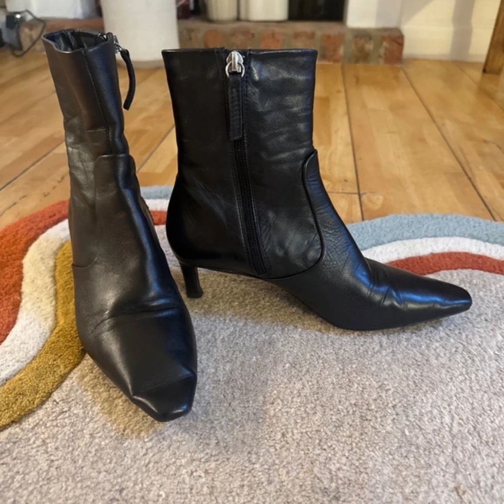 Zara Black Leather Heeled Boots